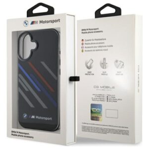 BMW BMHCP16M23HTRAK Apple iPhone 16 Plus 6.7" juodos spalvos kietas dėklas Motorsport IML Random Stripes - Image 8