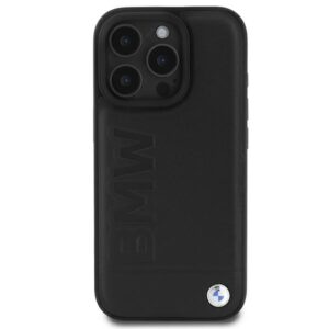 BMW BMHCP16LSLLBK Apple iPhone 16 Pro 6.3" juodos spalvos kietas dėklas Leather Hot Stamp - Image 2