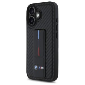 BMW BMHCP16SGSPCCK Apple iPhone 16 6.1" juodos spalvos kietas dėklas M Grip Stand Smooth and Carbon - Image 2