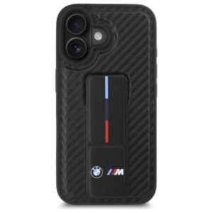 BMW BMHCP16SGSPCCK Apple iPhone 16 6.1" juodos spalvos kietas dėklas M Grip Stand Smooth and Carbon - Image 3