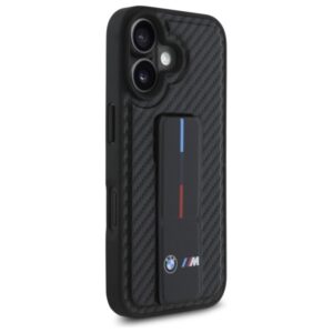 BMW BMHCP16SGSPCCK Apple iPhone 16 6.1" juodos spalvos kietas dėklas M Grip Stand Smooth and Carbon - Image 4