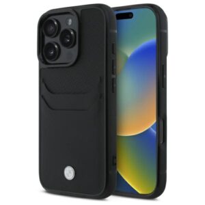 BMW BMHCP16X22RSEPK Apple iPhone 16 Pro Max 6.9" juodos spalvos kietas dėklas Sign Leather Cardslot