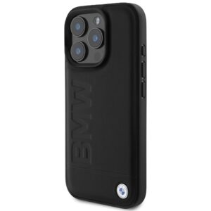 BMW BMHMP16LSLLBK Apple iPhone 16 Pro 6.3" juodos spalvos kietas dėklas Leather Hot Stamp MagSafe - Image 2