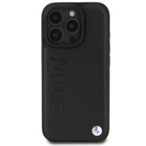 BMW BMHMP16LSLLBK Apple iPhone 16 Pro 6.3" juodos spalvos kietas dėklas Leather Hot Stamp MagSafe - Image 3