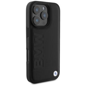 BMW BMHMP16LSLLBK Apple iPhone 16 Pro 6.3" juodos spalvos kietas dėklas Leather Hot Stamp MagSafe - Image 4