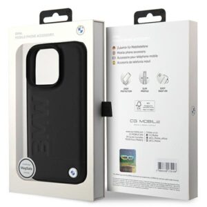BMW BMHMP16LSLLBK Apple iPhone 16 Pro 6.3" juodos spalvos kietas dėklas Leather Hot Stamp MagSafe - Image 8