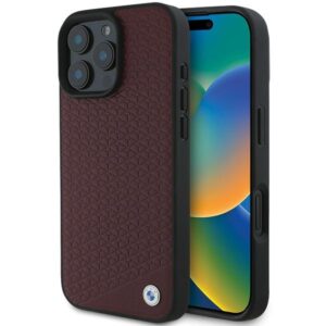 BMW BMHMP16X23RDDR Apple iPhone 16 Pro Max 6.9" red kietas dėklas Sign Leather Diamond Metal Logo MagSafe