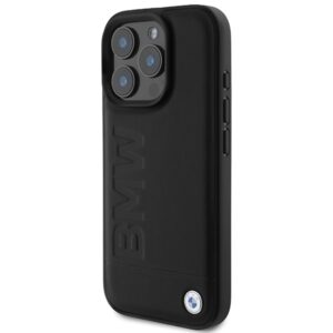 BMW BMHMP16XSLLBK Apple iPhone 16 Pro Max 6.9" juodos spalvos kietas dėklas Leather Hot Stamp MagSafe - Image 2