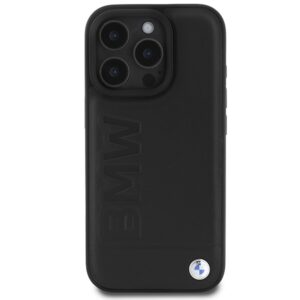 BMW BMHMP16XSLLBK Apple iPhone 16 Pro Max 6.9" juodos spalvos kietas dėklas Leather Hot Stamp MagSafe - Image 3