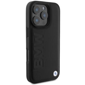 BMW BMHMP16XSLLBK Apple iPhone 16 Pro Max 6.9" juodos spalvos kietas dėklas Leather Hot Stamp MagSafe - Image 4