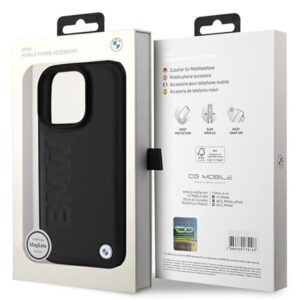 BMW BMHMP16XSLLBK Apple iPhone 16 Pro Max 6.9" juodos spalvos kietas dėklas Leather Hot Stamp MagSafe - Image 8