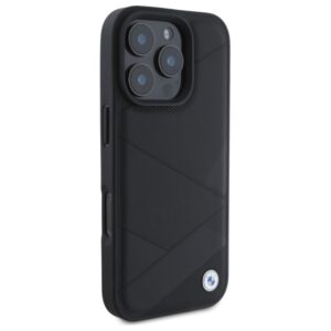 BMW BMHCP16X23RCGPK Apple iPhone 16 Pro Max 6.9" juodos spalvos kietas dėklas Sign Leather Crossing Lines Patt - Image 4