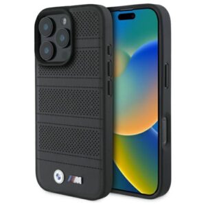 BMW BMHMP16X23 PUSPK Apple iPhone 16 Pro Max 6.9" juodos spalvos kietas dėklas M Perforated And Stitched Line MagSafe