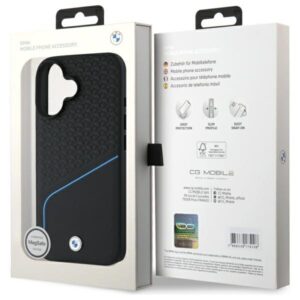 BMW BMHMP16S23RDCLK Apple iPhone 16 6.1" juodos spalvos kietas dėklas Sign Leather Textured And Line MagSaf - Image 8