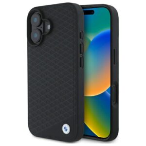 BMW BMHMP16S23RDDK Apple iPhone 16 6.1" juodos spalvos kietas dėklas Sign Leather Diamond Metal Logo MagSa