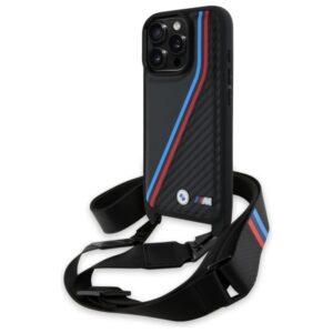 BMW BMHCP16L23PSVTK Apple iPhone 16 Pro 6.3" juodos spalvos hardcase M Edition Carbon Tricolor Lines & Strap