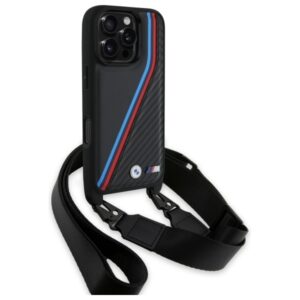 BMW BMHCP16L23PSVTK Apple iPhone 16 Pro 6.3" juodos spalvos hardcase M Edition Carbon Tricolor Lines & Strap - Image 3