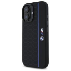 BMW BMHMP16S23SHEB Apple iPhone 16 6.1" juodos spalvos kietas dėklas Silicone Hexagon Blue Line MagSafe - Image 2