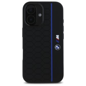 BMW BMHMP16S23SHEB Apple iPhone 16 6.1" juodos spalvos kietas dėklas Silicone Hexagon Blue Line MagSafe - Image 3