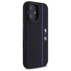BMW BMHMP16S23SHEB Apple iPhone 16 6.1" juodos spalvos kietas dėklas Silicone Hexagon Blue Line MagSafe - Image 4