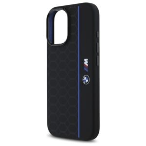 BMW BMHMP16S23SHEB Apple iPhone 16 6.1" juodos spalvos kietas dėklas Silicone Hexagon Blue Line MagSafe - Image 6
