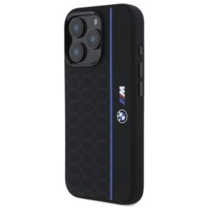 BMW BMHMP16X23SHEB Apple iPhone 16 Pro Max 6.9" juodos spalvos kietas dėklas Silicone Hexagon Blue Line MagSa - Image 2