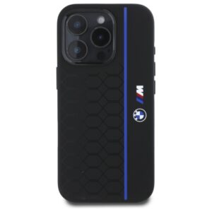 BMW BMHMP16X23SHEB Apple iPhone 16 Pro Max 6.9" juodos spalvos kietas dėklas Silicone Hexagon Blue Line MagSa - Image 3