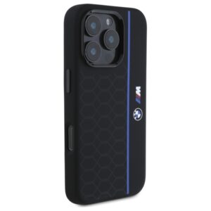 BMW BMHMP16X23SHEB Apple iPhone 16 Pro Max 6.9" juodos spalvos kietas dėklas Silicone Hexagon Blue Line MagSa - Image 4