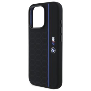 BMW BMHMP16X23SHEB Apple iPhone 16 Pro Max 6.9" juodos spalvos kietas dėklas Silicone Hexagon Blue Line MagSa - Image 6