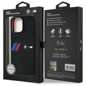 BMW BMHMP16X23SAXK Apple iPhone 16 Pro Max 6.9" juodos spalvos kietas dėklas Silicone Middle Stripe MagSafe - Image 8