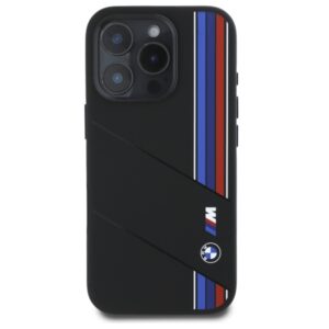 BMW BMHMP16X23SCUK Apple iPhone 16 Pro Max 6.9" juodos spalvos kietas dėklas Silicone Cut Tricolor Lines MagSafe - Image 3