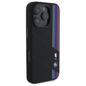 BMW BMHMP16X23SCUK Apple iPhone 16 Pro Max 6.9" juodos spalvos kietas dėklas Silicone Cut Tricolor Lines MagSafe - Image 4