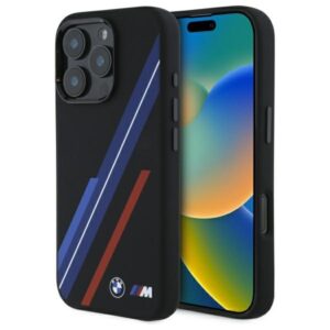 BMW BMHMP16X23SSPK Apple iPhone 16 Pro Max 6.9" juodos spalvos kietas dėklas Silicone Random Lines MagSafe