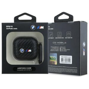 BMW BMA4WMPUCA2 AirPods 4 dėklas juodos spalvos Carbon Double Metal Logo - Image 3