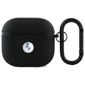 BMW BMA4SSLBK AirPods 4 dėklas juodos spalvos Geniune Leather sidabro spalvos Logo - Image 1
