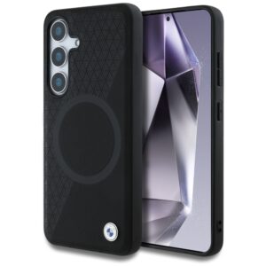 Dėklas BMW Leather Half Textured MagSafe Samsung Galaxy S25 juodos spalvos - Image 1
