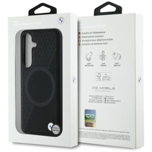 Dėklas BMW Leather Half Textured MagSafe Samsung Galaxy S25 juodos spalvos - Image 8