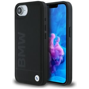 Dėklas BMW Leather Hot Stamp do Apple iPhone 16e / 17e juodos spalvos