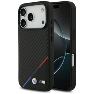 Dėklas BMW M Carbon Tricolor Line MagSafe Apple iPhone 17 Pro juodos spalvos - Image 1