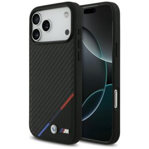 Dėklas BMW M Carbon Tricolor Line MagSafe Apple iPhone 17 Pro Max juodos spalvos