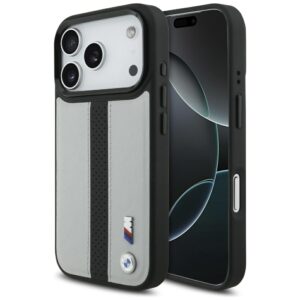 Dėklas BMW M Perforated Stripe Logo MagSafe Apple iPhone 17 Pro gray