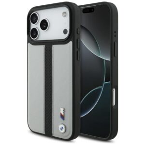 Dėklas BMW M Perforated Stripe Logo MagSafe Apple iPhone 17 Pro Max gray
