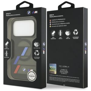 BMW M IML Metal Buttons Tricolor Lines MagSafe dėklas Apple iPhone 17 Pro juodos spalvos - Image 8