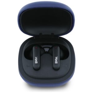 Ausinės Bluetooth TWS BMW Leather Metal Logo ENC mėlynos spalvos - Image 3