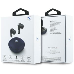 Ausinės Bluetooth TWS BMW Leather Metal Logo ENC mėlynos spalvos - Image 6