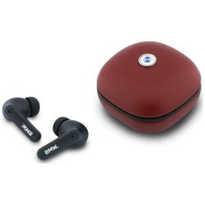 Ausinės Bluetooth TWS BMW Leather Metal Logo ENC raudonos spalvos - Image 1