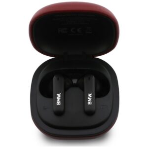 Ausinės Bluetooth TWS BMW Leather Metal Logo ENC raudonos spalvos - Image 3