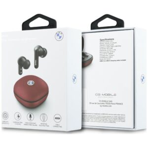 Ausinės Bluetooth TWS BMW Leather Metal Logo ENC raudonos spalvos - Image 6