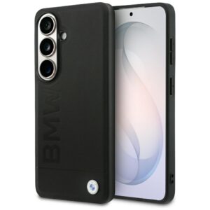 Dėklas BMW Leather Hot Stamp MagSafe Samsung Galaxy S26 juodos spalvos