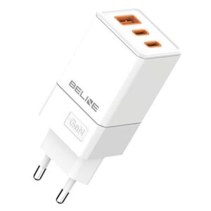 Beline Charger 2x USB-C + 1x USB 65Wbaltos spalvos (only head) PD 3.0 + QC 3.0 BLN3CW65 GaN - Image 1